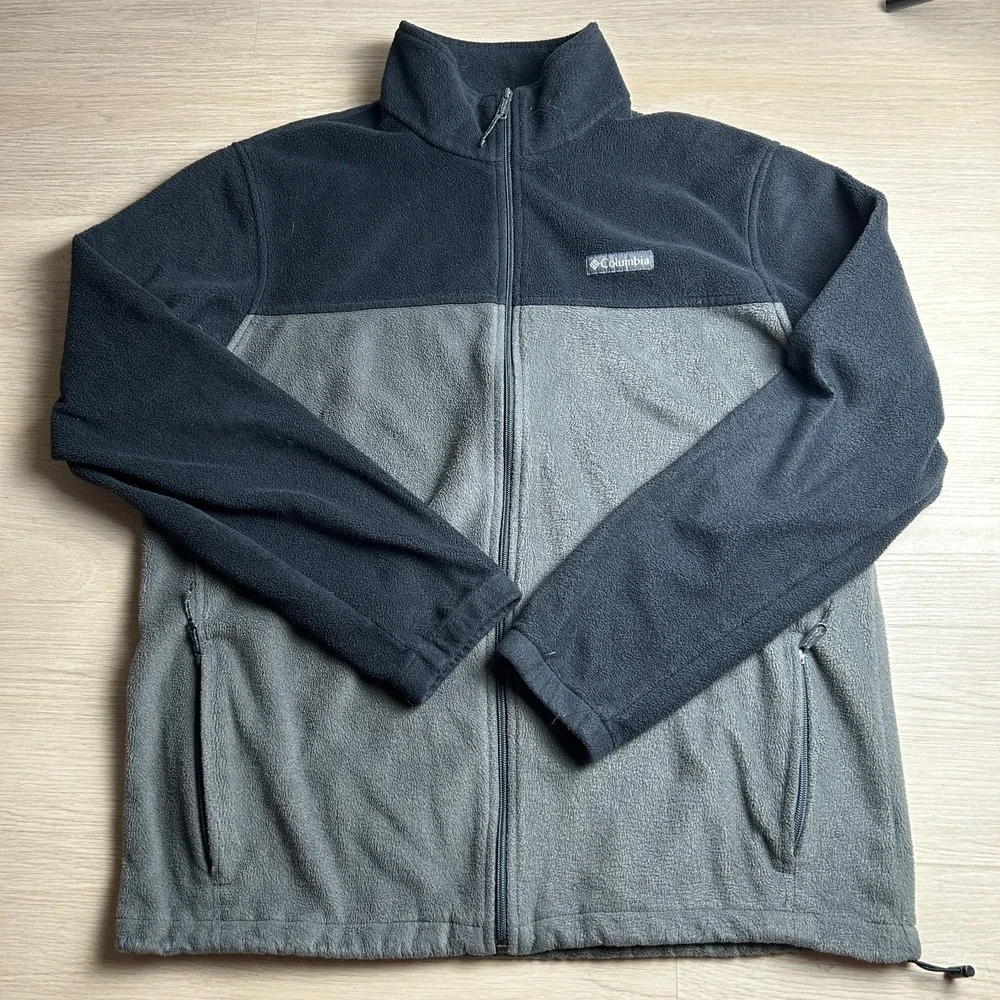Columbia Mens XLT Tall Fleece Jacket Two Tone Grey Black Full Zip WT3220 1476673